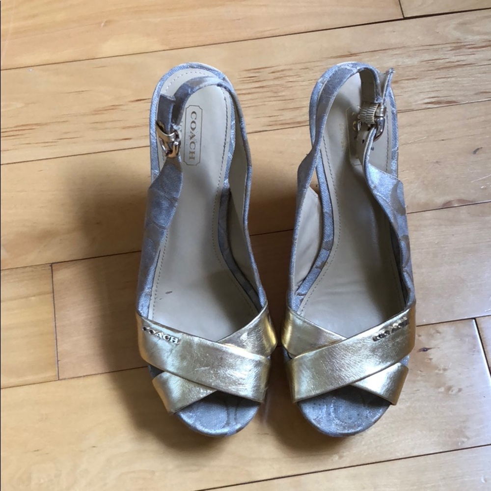 Coach gold wedges with cork heel size 8.5
